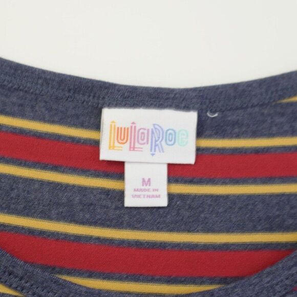 NEW LuLaRoe Julia Gray Red Striped Bodycon Dress Medium Short Sleeve Scoop Neck - Picture 8 of 9